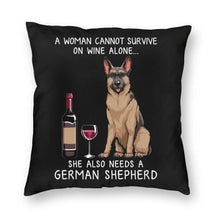 Load image into Gallery viewer, Wine and German Shepherd Mom Love Cushion Covers-Home Decor-Cushion Cover, Dogs, German Shepherd, Home Decor-Black-Small-2