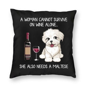 Wine and Maltese Mom Love Cushion Cover-Home Decor-Cushion Cover, Dogs, Home Decor, Maltese-3