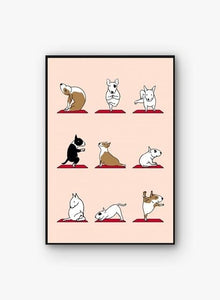 Image of a Bull Terrier poster in the adorable Bull Terriers doing Yoga design