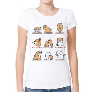 Yoga Pomeranians Womens T Shirt-Apparel-Apparel, Dogs, Pomeranian, T Shirt, Z1-2