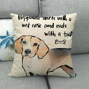 You Had Me at Woof English Bulldog Cushion Cover-Home Decor-Cushion Cover, Dogs, English Bulldog, Home Decor-Beagle - Happiness is a Beagle-6