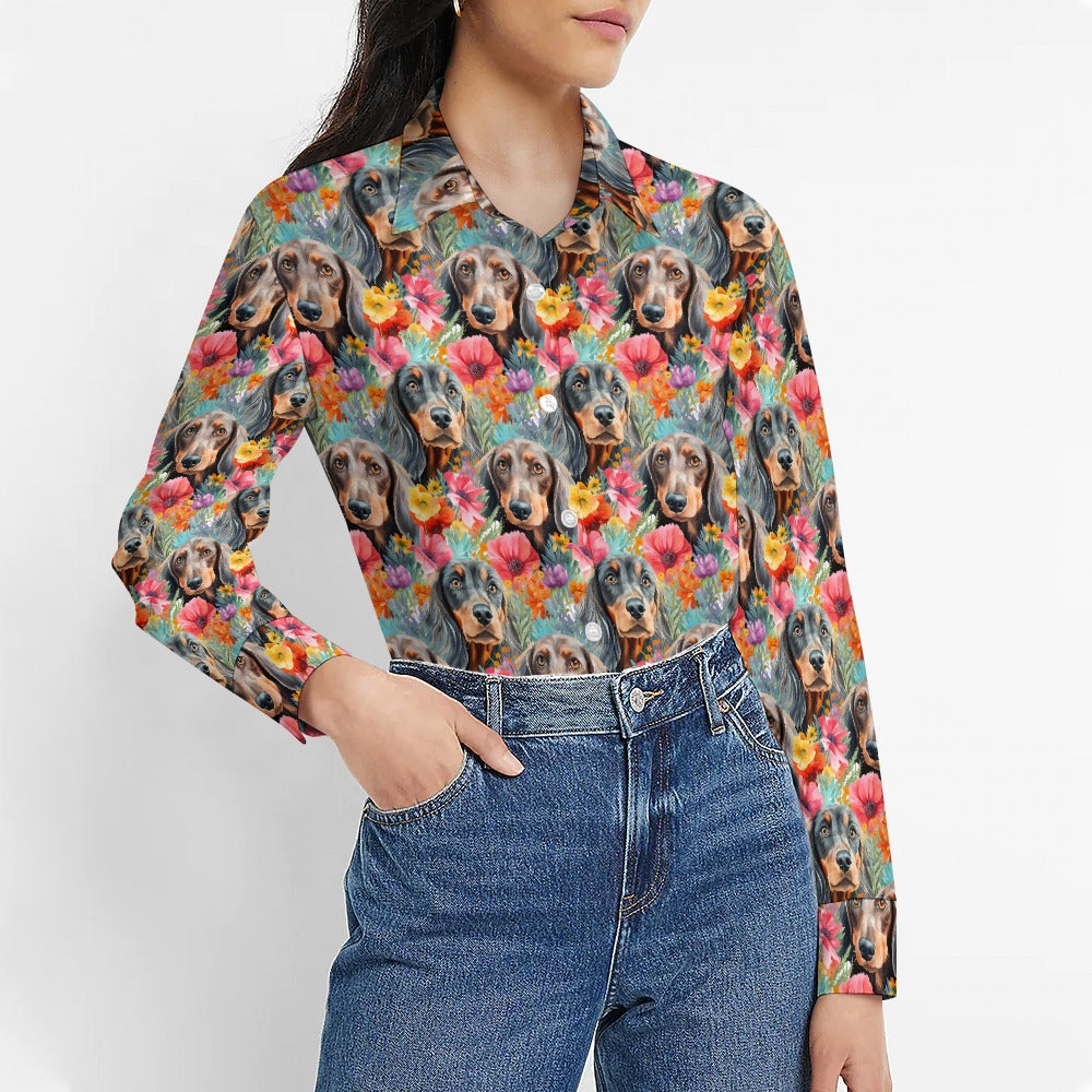 Floral Fantasy Dachshunds Women's Shirt-Apparel-Apparel, Dachshund, Shirt-Zoom In-S-1