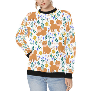 Flower Garden Shiba Inus Women's Sweatshirt - 4 Colors-Apparel-Apparel, Shiba Inu, Sweatshirt-White-XS-1