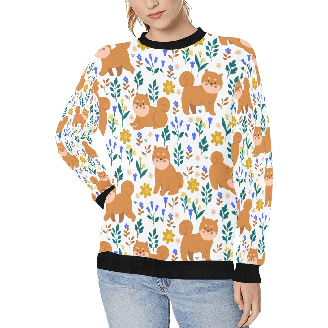 Flower Garden Shiba Inus Women's Sweatshirt - 4 Colors-Apparel-Apparel, Shiba Inu, Sweatshirt-White-XS-1
