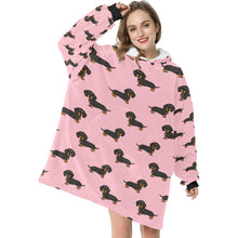 Load image into Gallery viewer, Cutest Black and Tan Dachshund Love Blanket Hoodie for Women - 4 Colors-Apparel-Apparel, Blankets, Dachshund-Pink-3