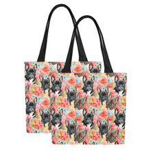 Load image into Gallery viewer, Chocolate and Black Frenchies in Bloom Large Canvas Tote Bags - Set of 2-Accessories-Accessories, Bags, French Bulldog-9