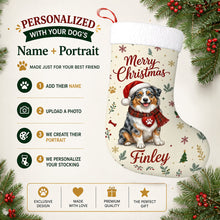 Load image into Gallery viewer, Australian Shepherd Christmas Stocking - Cozy Festive Wishes - Personalize with Photo and Name-Christmas Ornament-Australian Shepherd,Christmas,Christmas Stocking,Personalize Artwork-2
