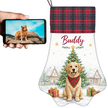 Load image into Gallery viewer, Golden Retriever Christmas Stocking - Home for the Holidays - Personalize with Photo and Name-Christmas Ornament-Christmas,Christmas Stocking,Golden Retriever,Personalize Artwork-1