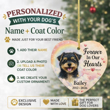 Load image into Gallery viewer, Yorkie Dog Ornament - Forever In Our Hearts Design - Personalized with Name-Christmas Ornament-Christmas,Personalize Artwork,Yorkshire Terrier-7