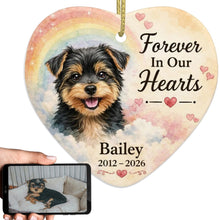 Load image into Gallery viewer, Yorkie Dog Ornament - Forever In Our Hearts Design - Personalized with Name-Christmas Ornament-Christmas,Personalize Artwork,Yorkshire Terrier-1