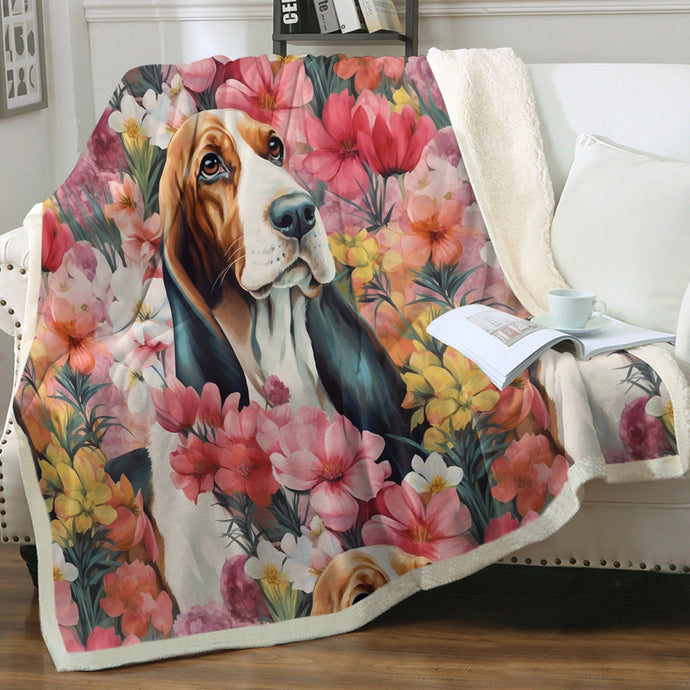 Basset Hound in Bloom Soft Warm Fleece Blanket-Blanket-Basset Hound, Blankets, Home Decor-Small-1