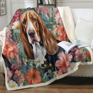 Botanical Beauty Basset Hound Fleece Blanket-Blanket-Basset Hound, Blankets, Home Decor-2