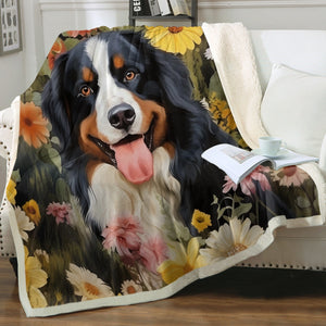 Daisy Garden Bernese Mountain Dog Fleece Blanket-Blanket-Bernese Mountain Dog, Blankets, Home Decor-2