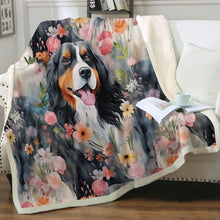 Load image into Gallery viewer, Watercolor Flower Garden Bernese Mountain Dog Fleece Blanket-Blanket-Bernese Mountain Dog, Blankets, Home Decor-3