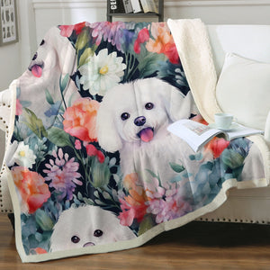Bichon Frise in Bloom Soft Warm Fleece Blanket-Blanket-Bichon Frise, Blankets, Home Decor-3