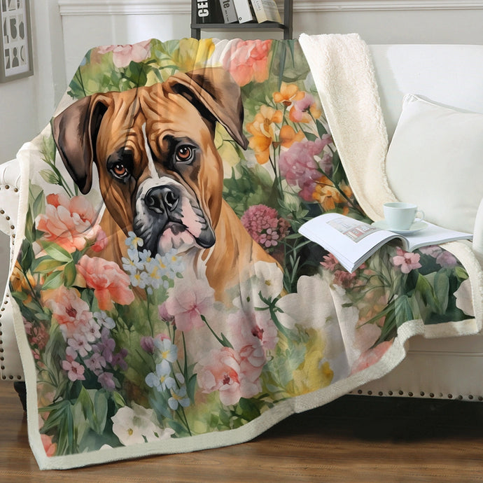 Boxer in Bloom Soft Warm Fleece Blanket-Blanket-Blankets, Boxer, Home Decor-Small-1