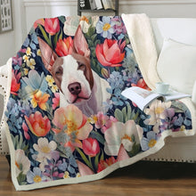 Load image into Gallery viewer, Botanical Beauty Fawn and White Bull Terrier Fleece Blanket-Blanket-Blankets, Bull Terrier, Home Decor-2