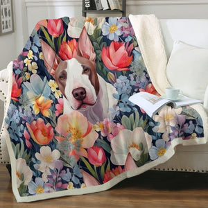 Botanical Beauty Fawn and White Bull Terrier Fleece Blanket-Blanket-Blankets, Bull Terrier, Home Decor-2