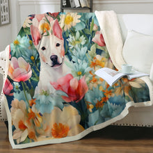 Load image into Gallery viewer, Botanical Beauty White Bull Terrier Fleece Blanket-Blanket-Blankets, Bull Terrier, Home Decor-2