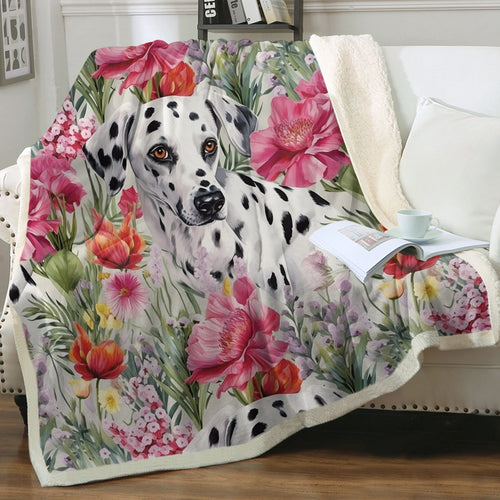 Dalmatian in Bloom Soft Warm Fleece Blanket-Blanket-Blankets, Dalmatian, Home Decor-Small-1