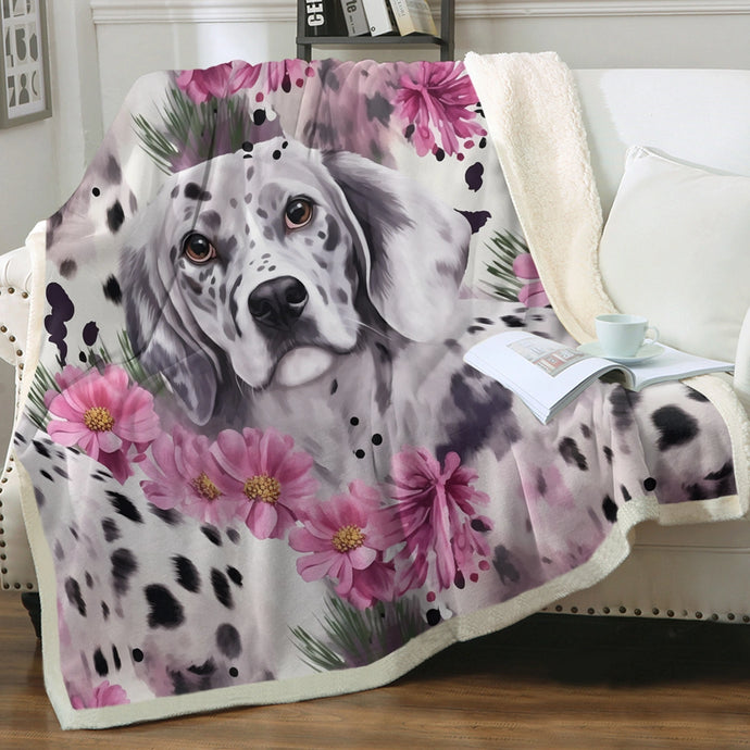 Pink Petals and Dalmatians Love Soft Warm Fleece Blanket-Blanket-Blankets, Dalmatian, Home Decor-Small-1