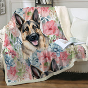 Watercolor Flower Garden German Shepherd Fleece Blanket-Blanket-Blankets, German Shepherd, Home Decor-14