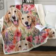 Golden Retriever Mom and Baby Bloom Soft Warm Fleece Blanket-Blanket-Blankets, Golden Retriever, Home Decor-13