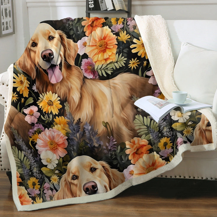 Moonlight Garden Golden Retriever Soft Warm Fleece Blanket-Blanket-Blankets, Golden Retriever, Home Decor-3