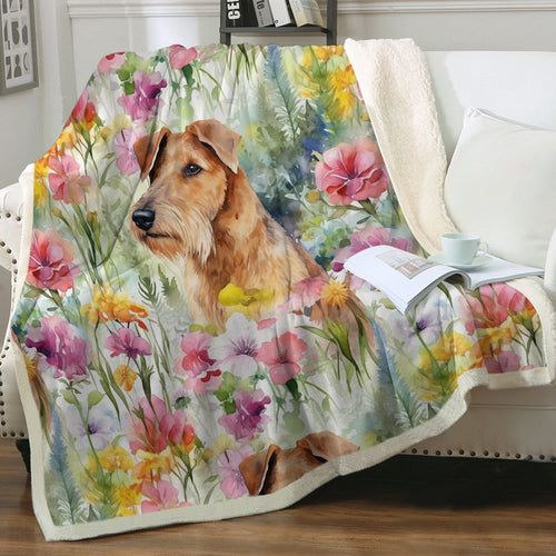 Watercolor Flower Garden Airdale Terrier Soft Warm Fleece Blanket-Blanket-Airedale Terrier, Blankets, Home Decor-Small-1