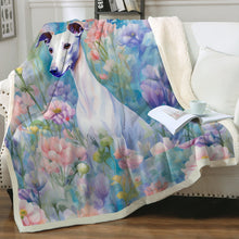 Load image into Gallery viewer, Magical Pastel Garden White Greyhound / Whippet Fleece Blanket-Blanket-Blankets, Greyhound, Home Decor, Whippet-13