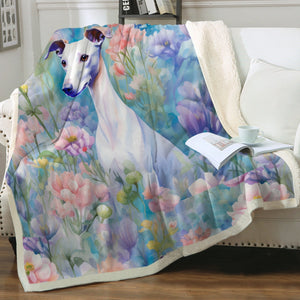 Magical Pastel Garden White Greyhound / Whippet Fleece Blanket-Blanket-Blankets, Greyhound, Home Decor, Whippet-13
