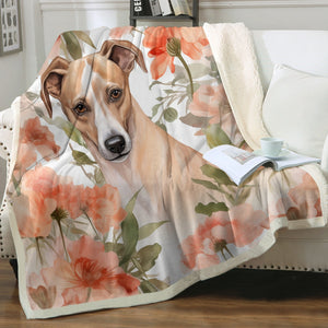 Pastel Meadow Red Fawn Grehound / Whippet Fleece Blanket-Blanket-Blankets, Greyhound, Home Decor, Whippet-2