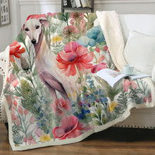 Load image into Gallery viewer, Watercolor Garden Fawn Greyhound / Whippet Fleece Blanket-Blanket-Blankets, Greyhound, Home Decor, Whippet-2