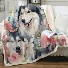 Load image into Gallery viewer, Precious Painted Husky Mom and Baby Fleece Blanket-Blanket-Blankets, Home Decor, Siberian Husky-3
