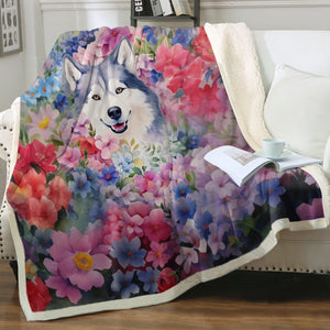Springtime Summer Husky Love Fleece Blanket-Blanket-Blankets, Home Decor, Siberian Husky-14