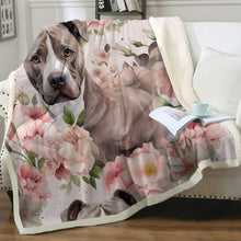 Load image into Gallery viewer, Blossoming Floral Embrace Black Pit Bull Fleece Blanket-Blanket-Blankets, Home Decor, Pit Bull-3