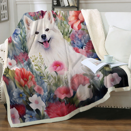 American Eskimo Dog in Bloom Soft Warm Fleece Blanket-Blanket-American Eskimo Dog, Blankets, Home Decor-Small-1