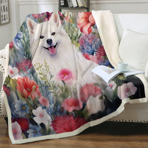 American Eskimo Dog in Bloom Soft Warm Fleece Blanket-Blanket-American Eskimo Dog, Blankets, Home Decor-14
