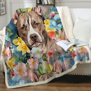 Brindle Pit Bull in Bloom Soft Warm Fleece Blanket-Blanket-Blankets, Home Decor, Pit Bull-2