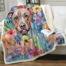 Load image into Gallery viewer, Floral Cascade Red Brindle Pit Bull Soft Warm Fleece Blanket-Blanket-Blankets, Home Decor, Pit Bull-2