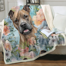 Load image into Gallery viewer, Watercolor Flower Garden Brindle Pit Bull Fleece Blanket-Blanket-Blankets, Home Decor, Pit Bull-2