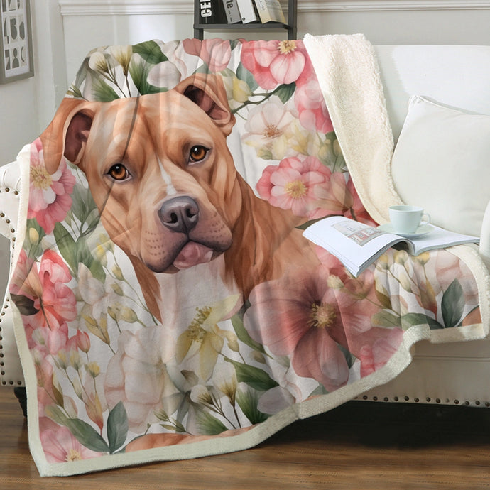 Watercolor Garden Red Pit Bull Soft Warm Fleece Blanket-Blanket-Blankets, Home Decor, Pit Bull-Small-1