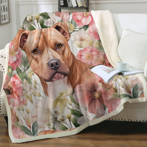 Watercolor Garden Red Pit Bull Soft Warm Fleece Blanket-Blanket-Blankets, Home Decor, Pit Bull-14
