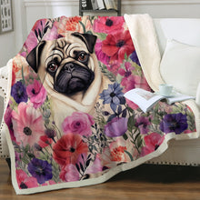 Load image into Gallery viewer, Botanical Beauty Pug Soft Warm Fleece Blanket-Blanket-Blankets, Home Decor, Pug-2