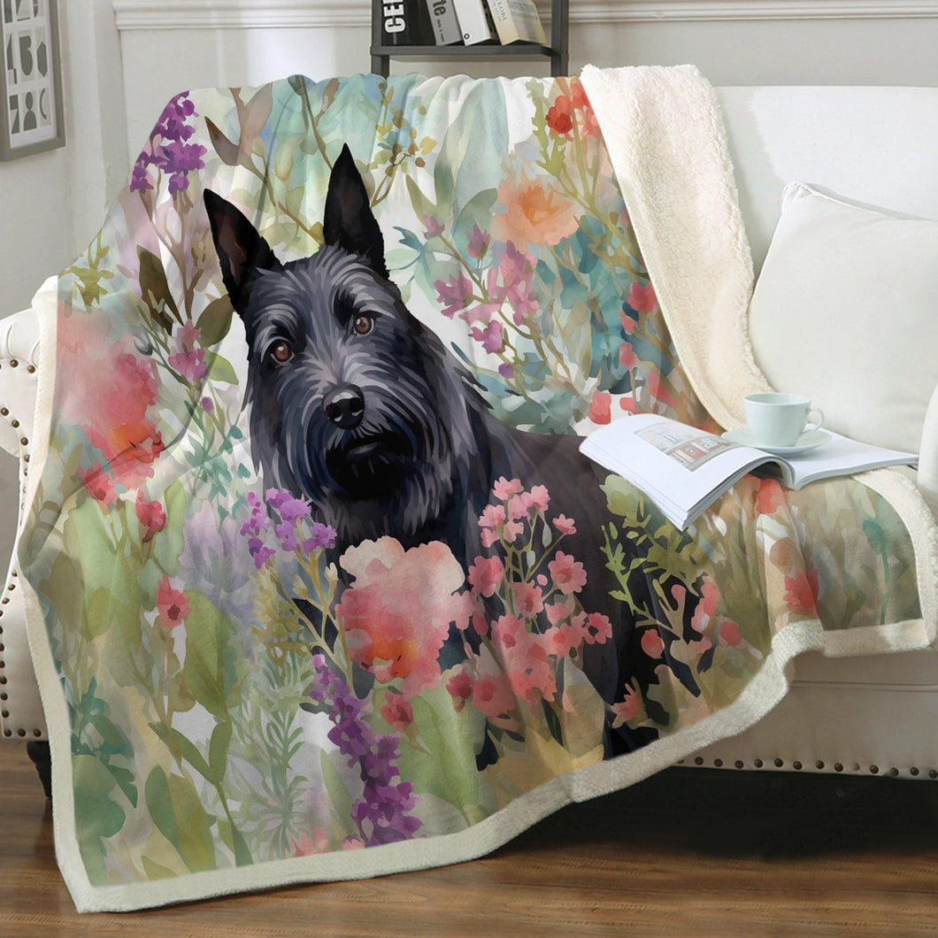 Springtime Summer Scottie Dog Love Fleece Blanket-Blanket-Blankets, Home Decor, Scottish Terrier-Small-1