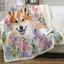 Load image into Gallery viewer, Pastel Petals Shiba Serenade Soft Warm Fleece Blanket-Blanket-Blankets, Home Decor, Shiba Inu-2