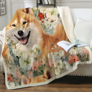 Shiba Inu's Springtime Delight Soft Warm Fleece Blanket-Blanket-Blankets, Home Decor, Shiba Inu-2