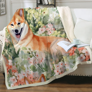 Spring Blossom Shiba Inu Soft Warm Fleece Blanket-Blanket-Blankets, Home Decor, Shiba Inu-13