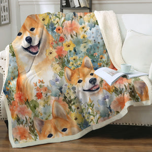 Spring Summer Bloom Shiba Inu Mom and Baby Fleece Blanket-Blanket-Blankets, Home Decor, Shiba Inu-13
