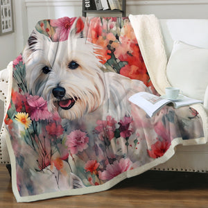 Precious Petals and Westie Bloom Soft Warm Fleece Blanket-Blanket-Blankets, Home Decor, West Highland Terrier-3